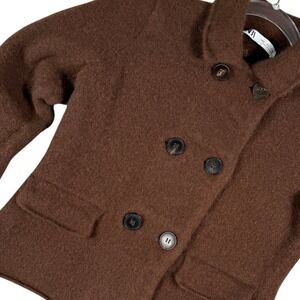 Zara Wool Jacket Shrunk Felted XS XXS Petite Cropped Brown Dark‎ Academia Boiled